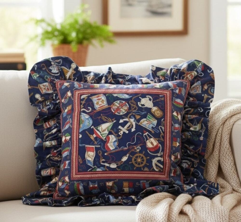 Nautical Throw Pillow Blue Red Ruffled Nautical Throw Pillow 20x20 Square
